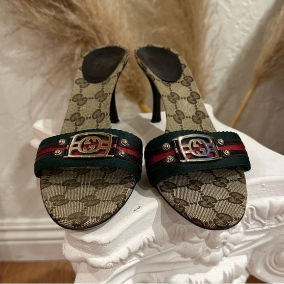 GUCCI Web Stripe Hysteria “GG Monogram Mule Sandals w/COA, EUC - Picture 3 of 14